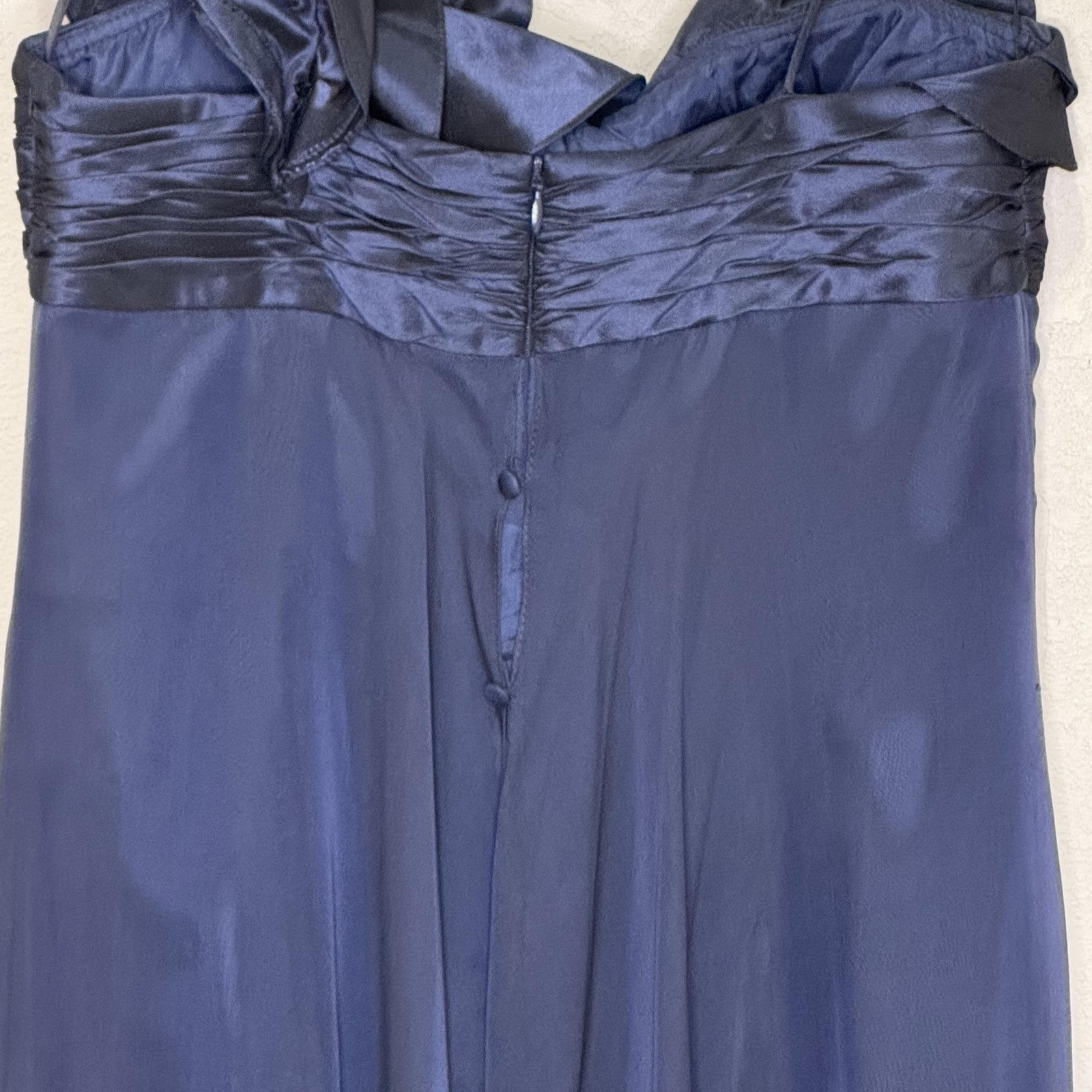Teri Jon Evening Gown Womens 8 Navy Blue Silk One Shoulder Ruffle Formal Dress