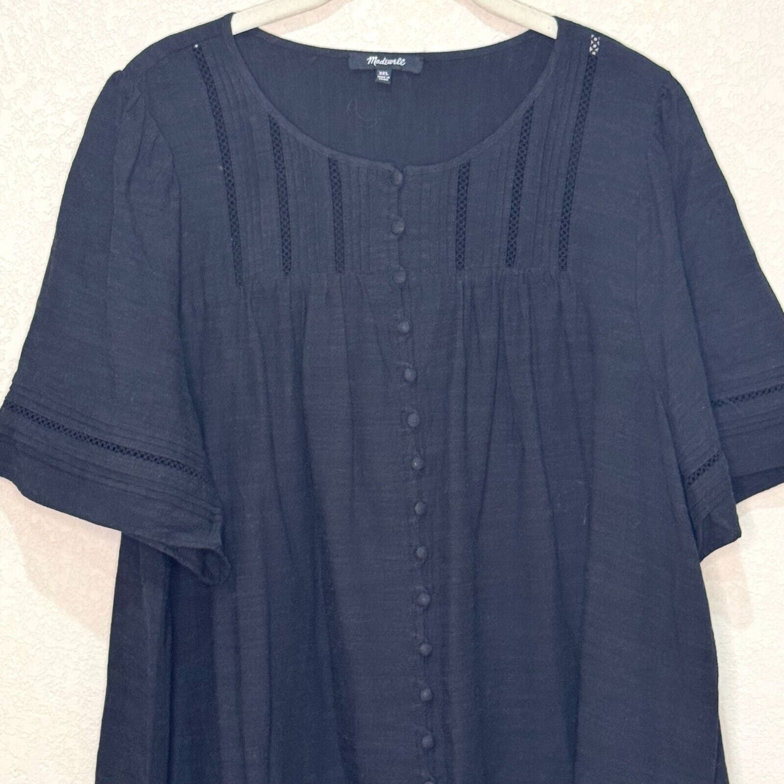 Madewell Pleated Button-Front Shift Dress Size XXL Black Lined