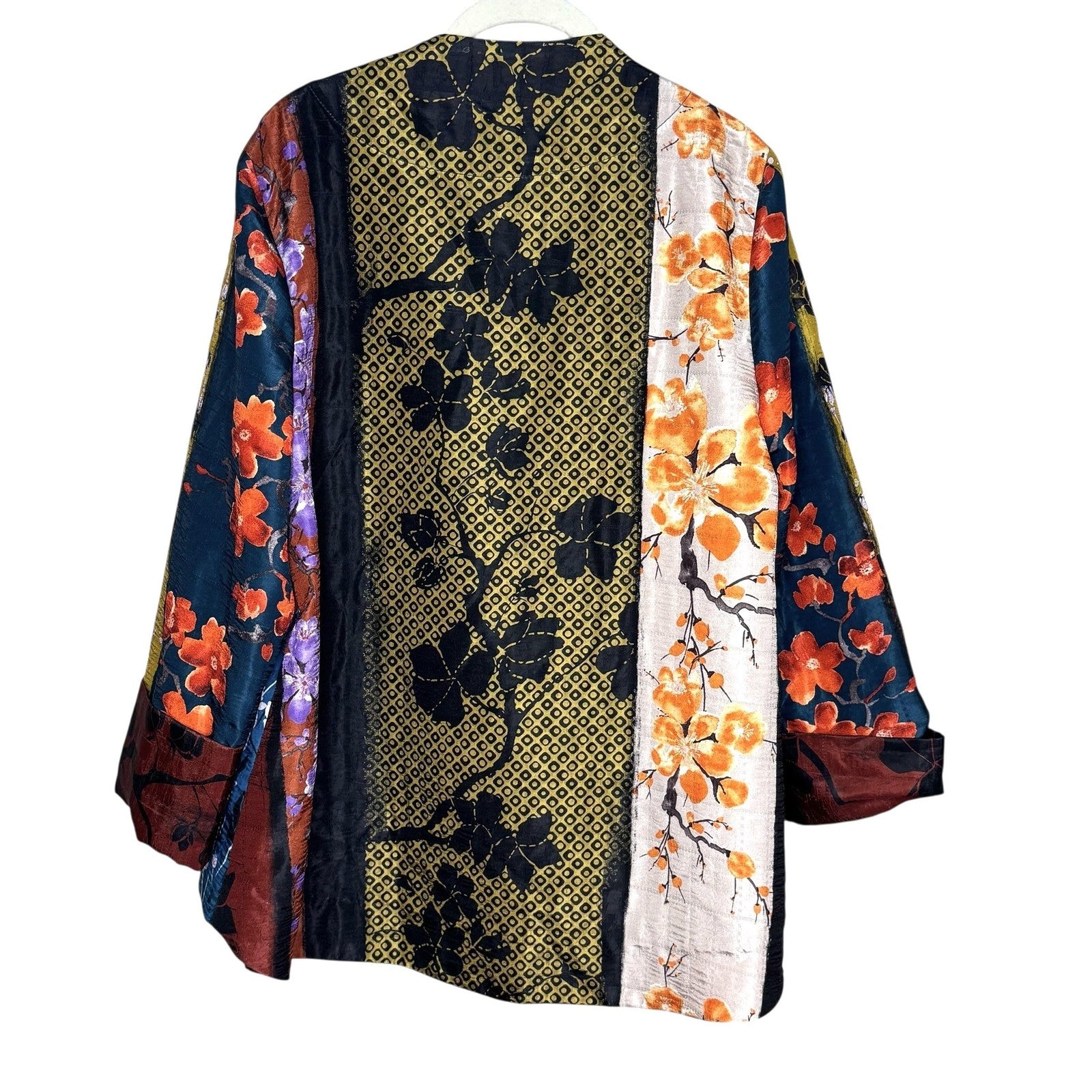IC Collection Jacket Womens Large Multicolor Floral Kimono Blazer 5450J Made USA