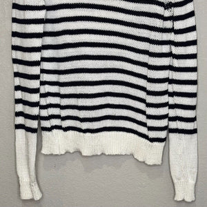 THEORY Poised Saida Striped Cotton Sweater Size Medium Navy Cream