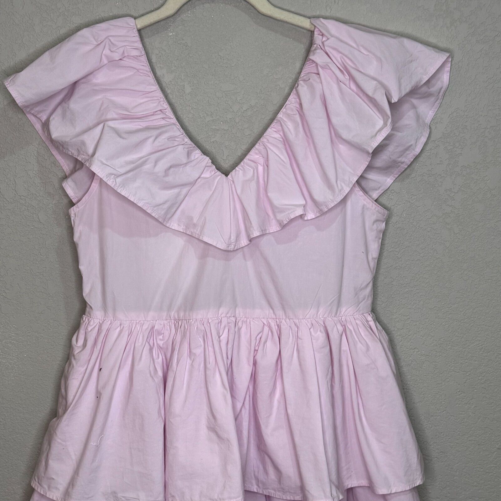 GANNI Pink Tiered Mini Dress US Approx Size Small (34) $295 Organic Cotton