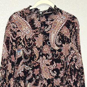 Anthropologie Dress Womens 1X Paisley Floral Long Sleeve Boho Tiered Viscose