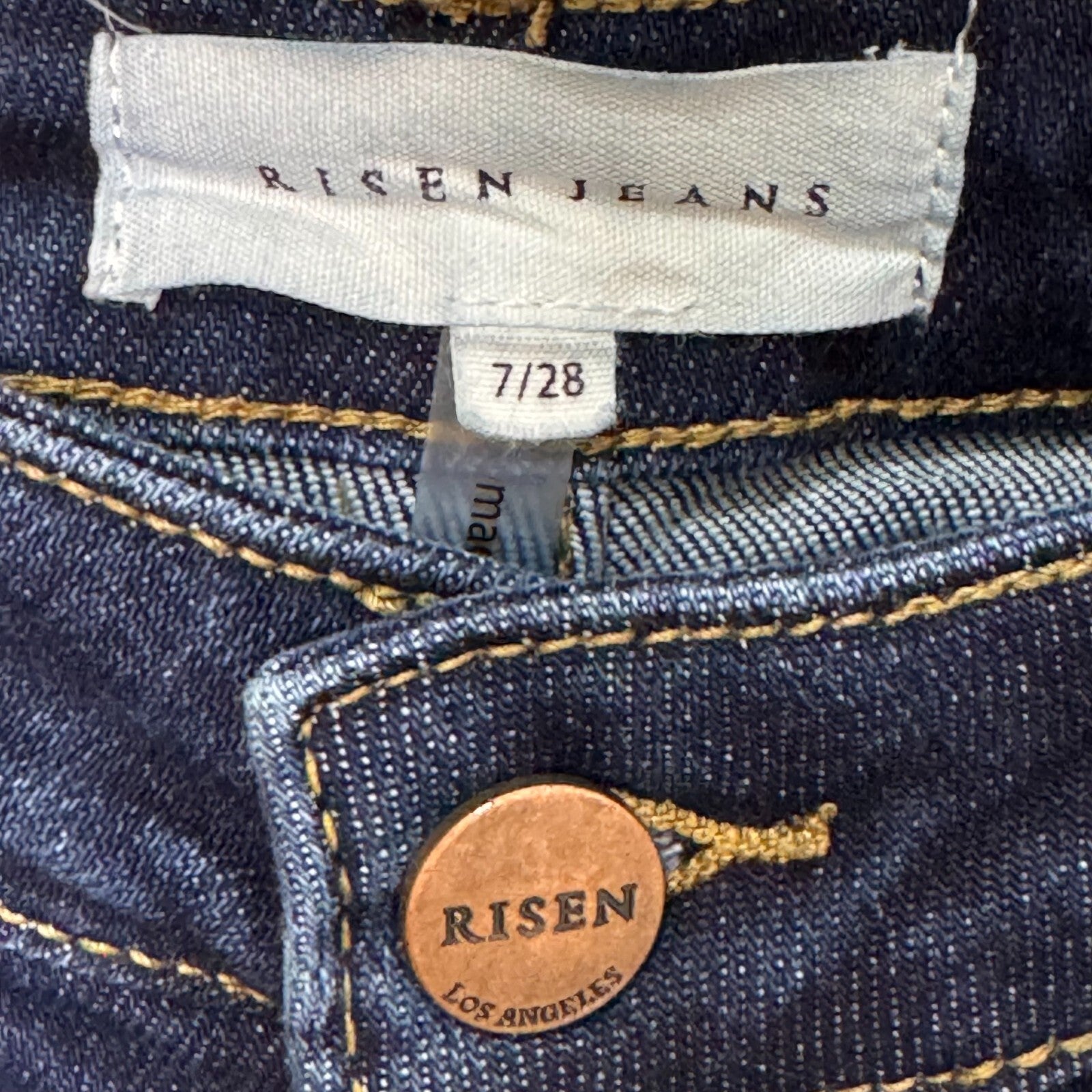 Risen Jeans Womens 28 7 High Rise Slim Straight Crop Jean Blue Denim Stretch