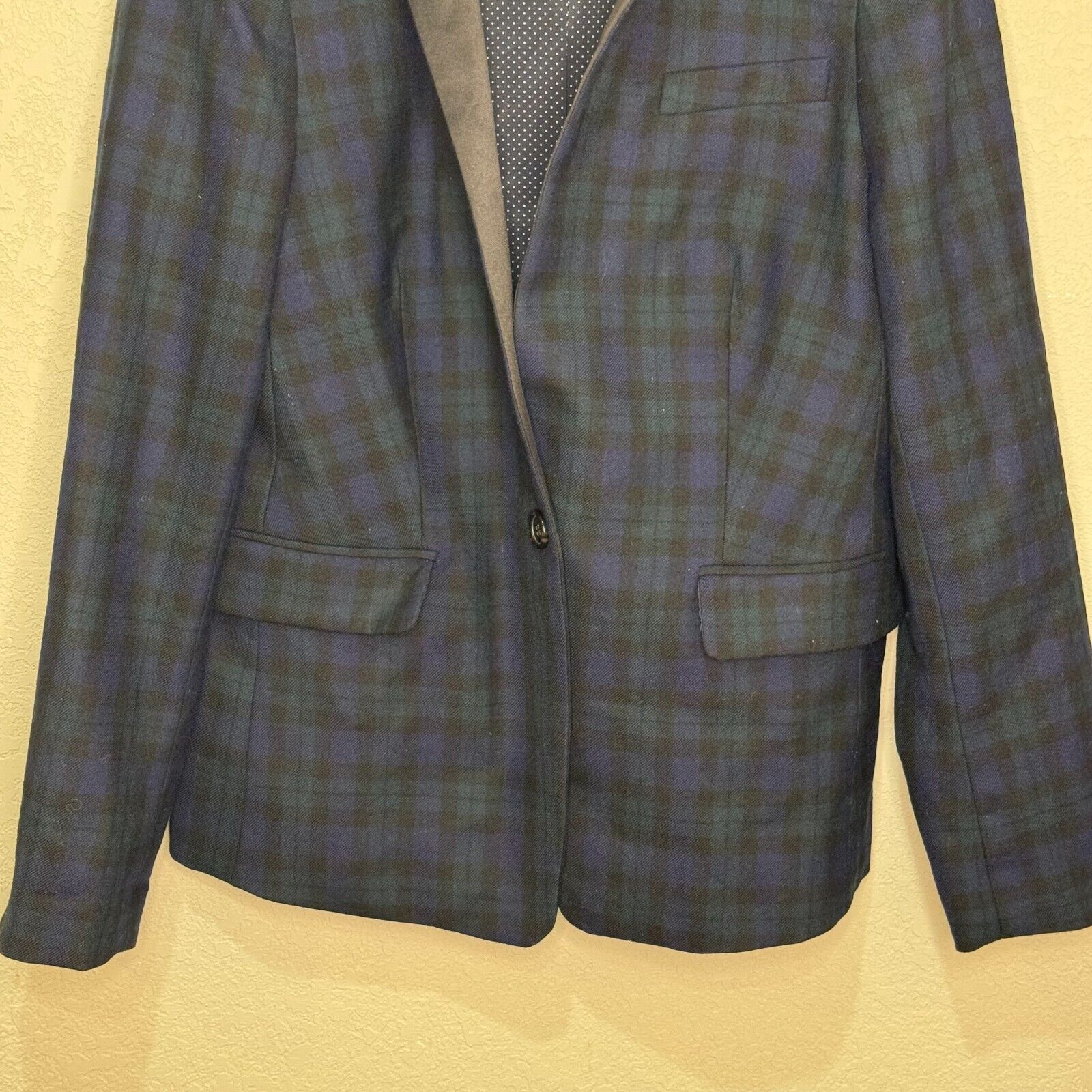 J. Crew Regent Blazer Jacket Size 6 Blue Green Black Plaid Wool Preppy Career