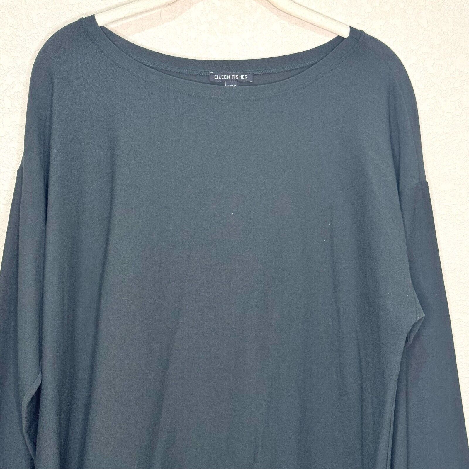 Eileen Fisher Dark Green Crepe Stretch Jersey Top Size Large Viscose Blend