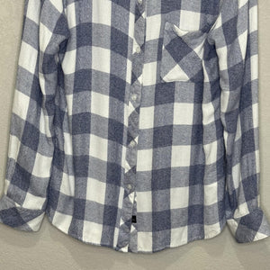 Rails Shirt Womens Medium Blue White Buffalo Plaid Button Up Long Sleeve Rayon