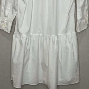 THESHIRT Rochelle Behrens Shirt Dress Womens Medium White Drop Waist Ruffle Hem