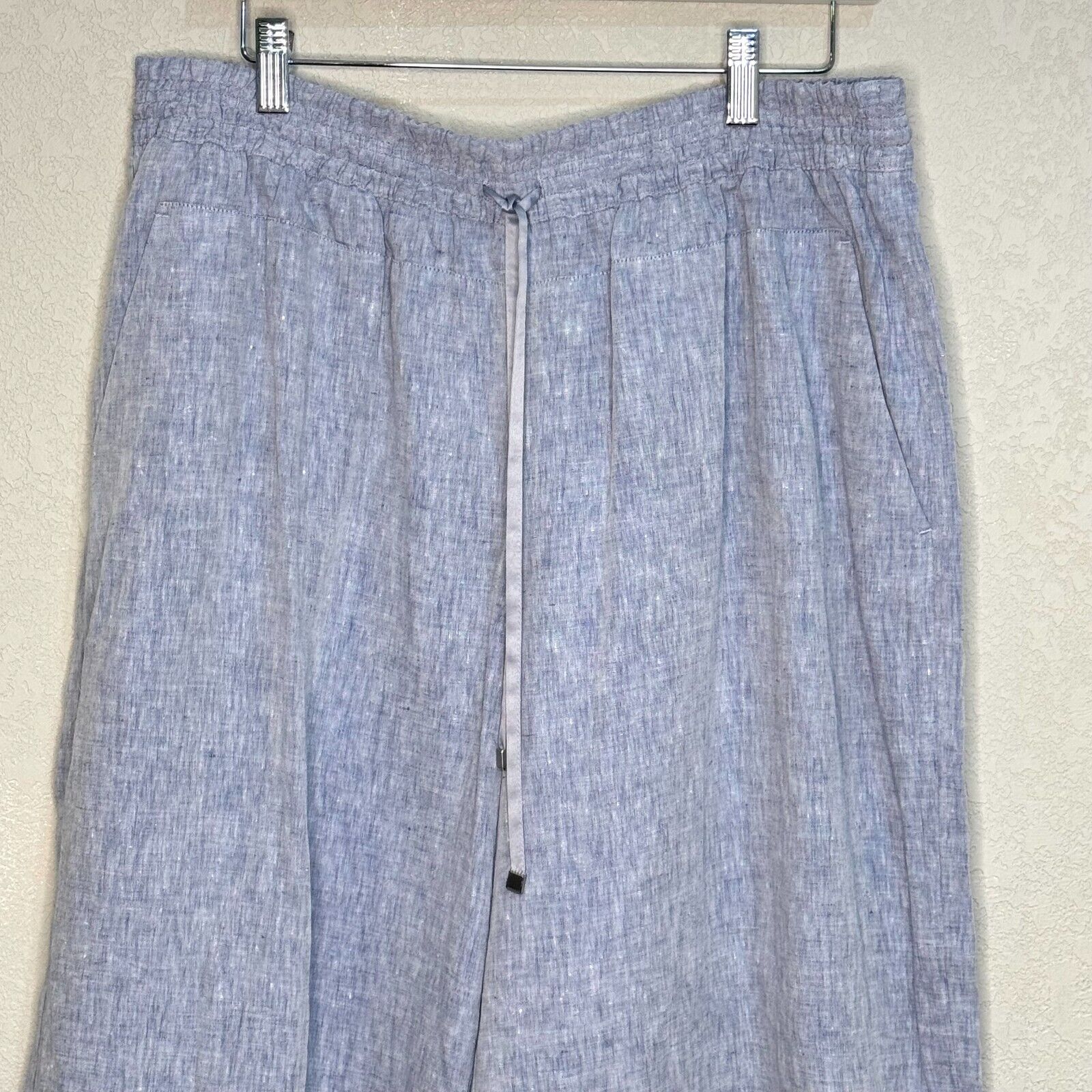 LAFAYETTE 148 NY Blue Linen Wide Leg Drawstring Pants Size 1X NEW $328