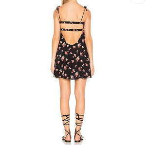 For Love & Lemons Dress Womens Small Black Cherry Print Tie Front Backless Rayon