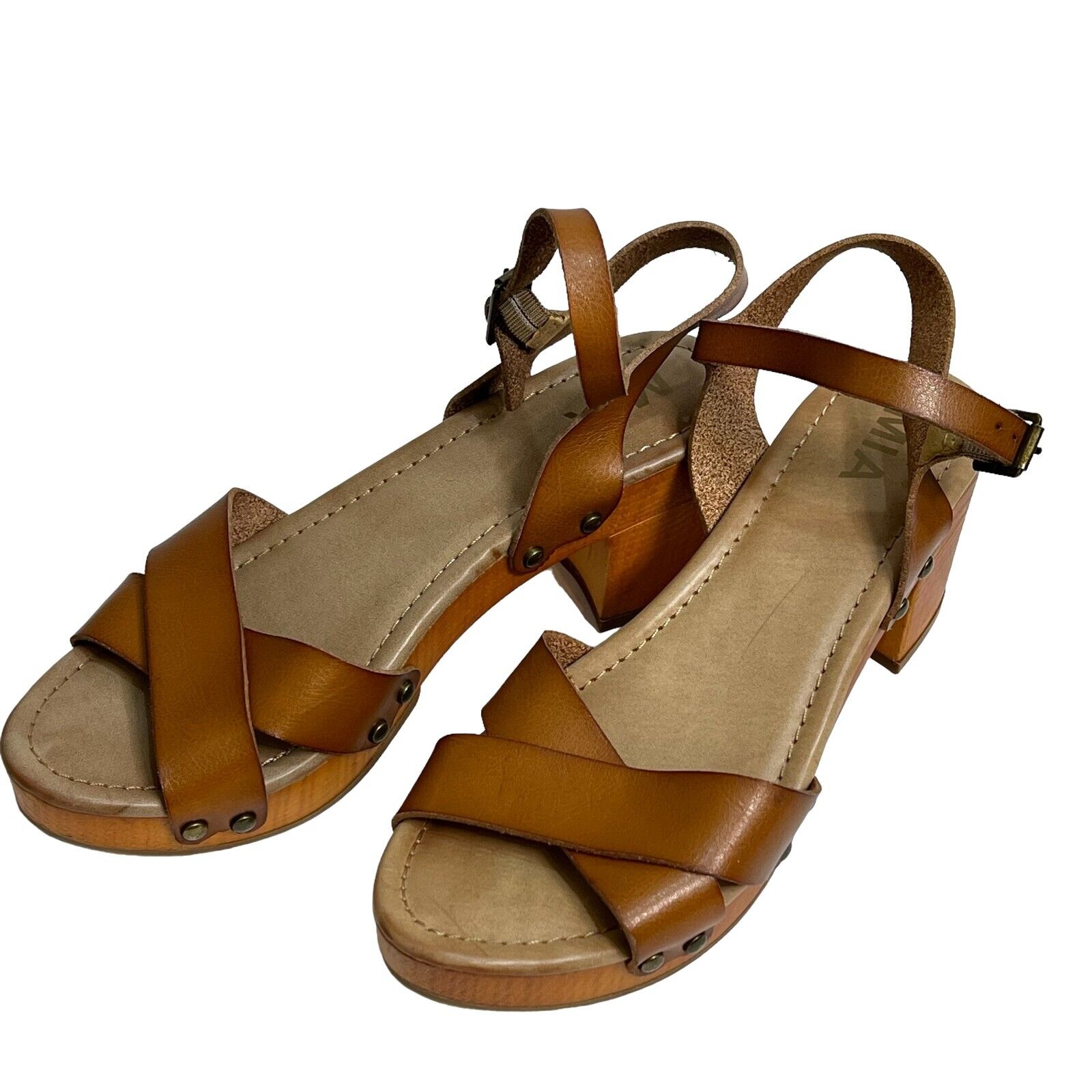 MIA Susan Platform Clog Sandal Faux Leather Crossed Straps Brown Size 8