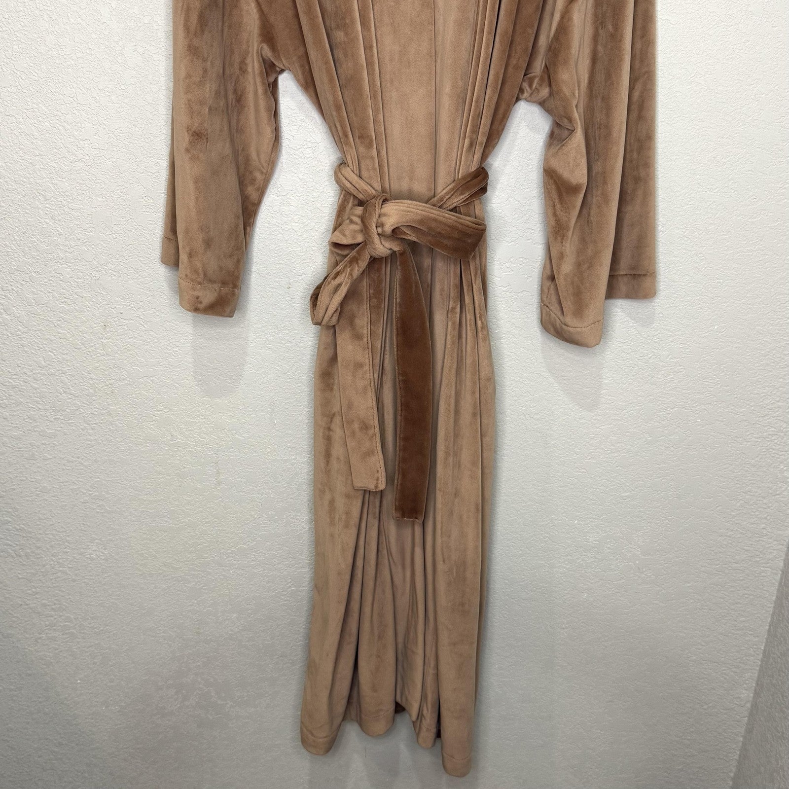 Skims Robe Womens XS Brown Velour Long Wrap Belted Kimono Shawl Collar Lounge