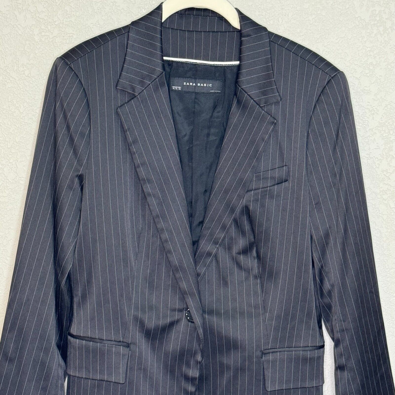 Zara Black Striped One Button Blazer Jacket Size XLarge