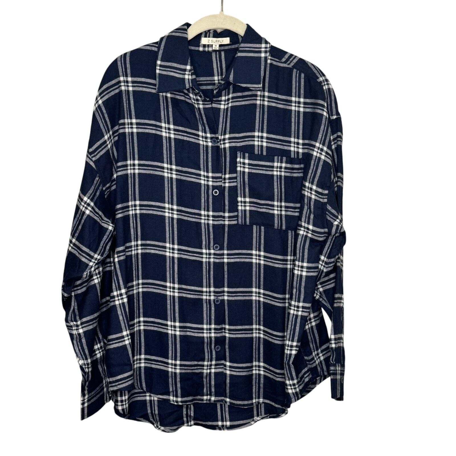 Z Supply Shirt Size Medium Clio Blue Plaid Flannel Button Up