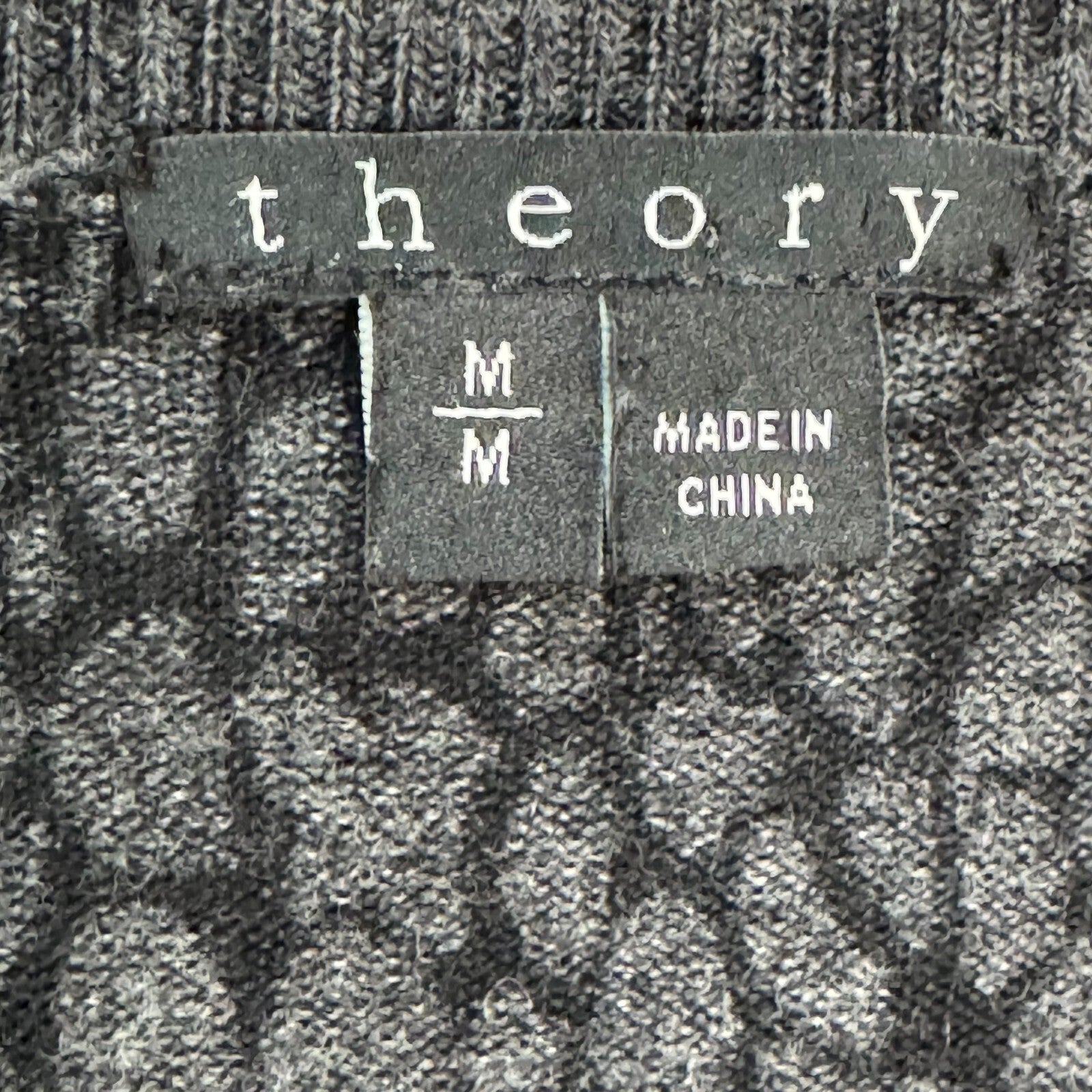 Theory Sweater Size Medium Adrianna V Neck Gray Black Print Wool Blend