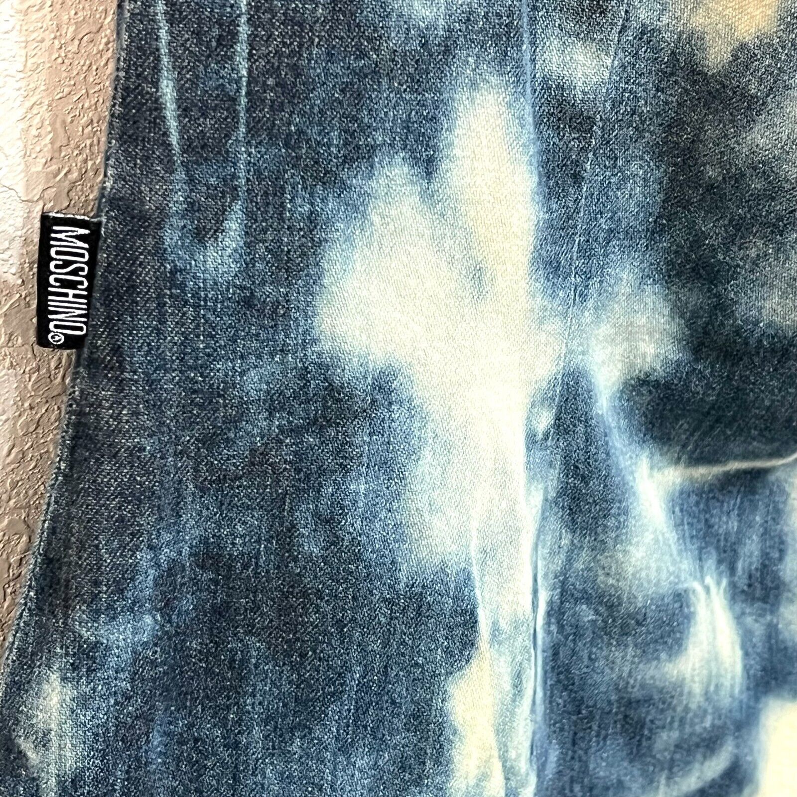 Moschino Blue White Denim Tie Dye Off The Shoulder  Mini Dress Size Small