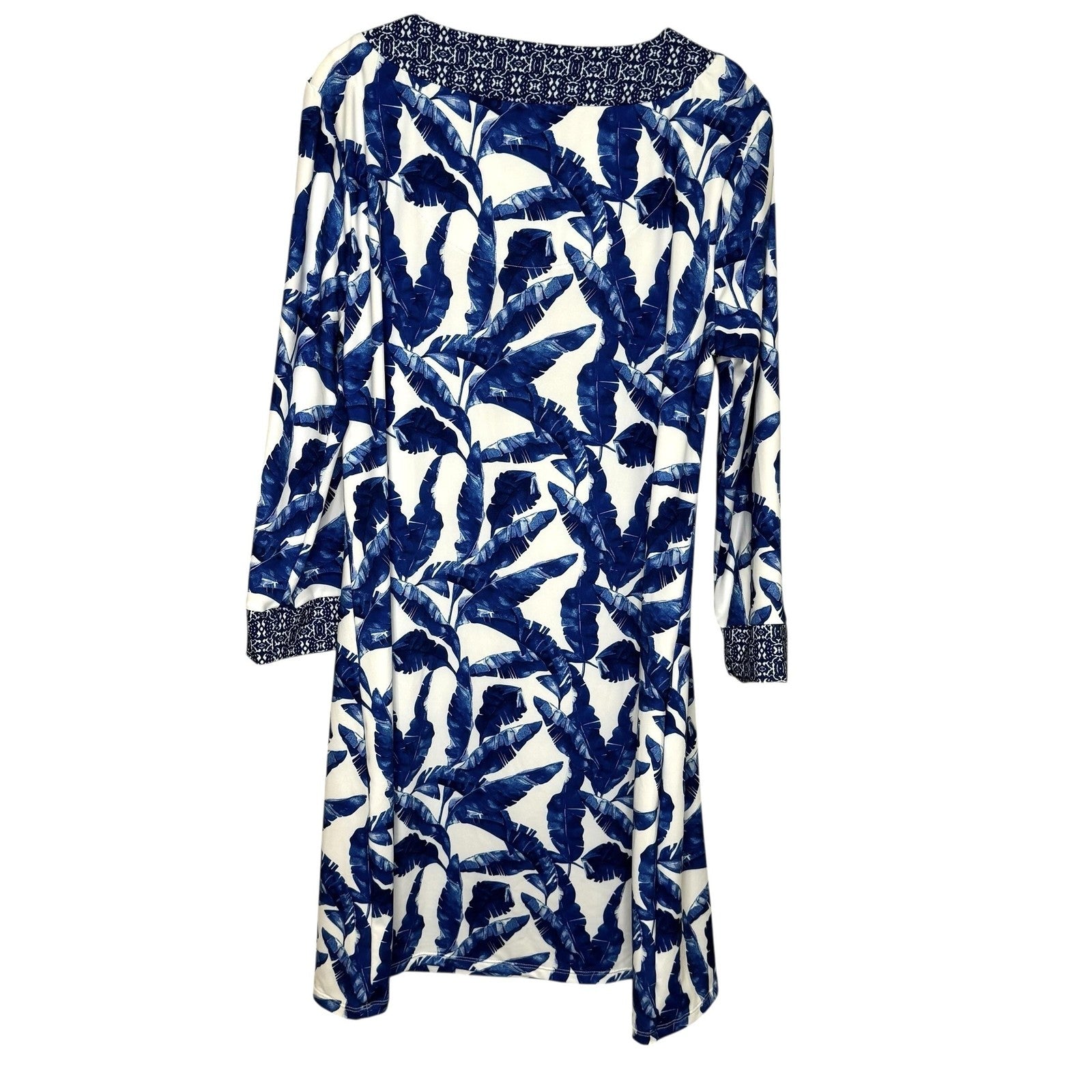 Cabana Life Dress Womens Large Blue White Palm Print Tunic UPF 50 Sun Protection