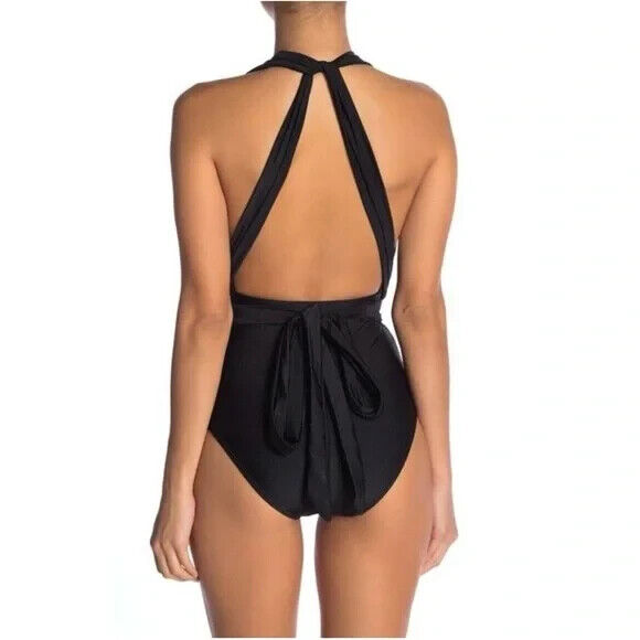 Nicole Miller 6 Way Convertible One-Piece Swimsuit Ruched Side Black Size Medium