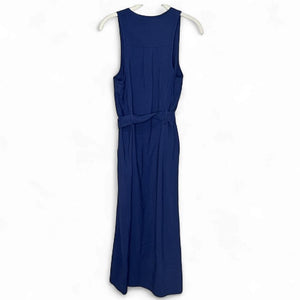 Ramy Brook Nomi Dress Womens Small Navy Button Front Belted Sleeveless Midi