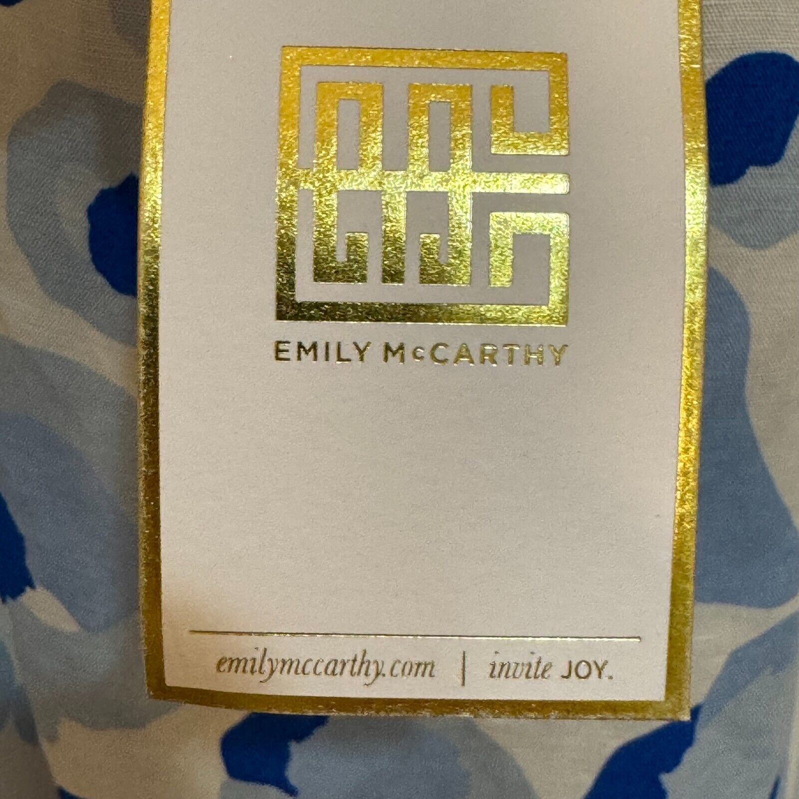 Emily McCarthy Blue White Linen Blend Printed Back Zip Top Size Small NEW $140