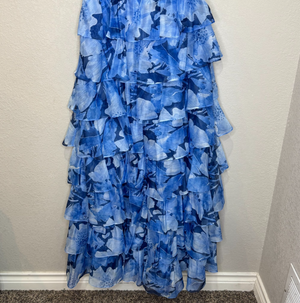 Mikael Aghal One Shoulder Gown Dress Blue Chiffon Coastal Black Tie Alt. Size 6