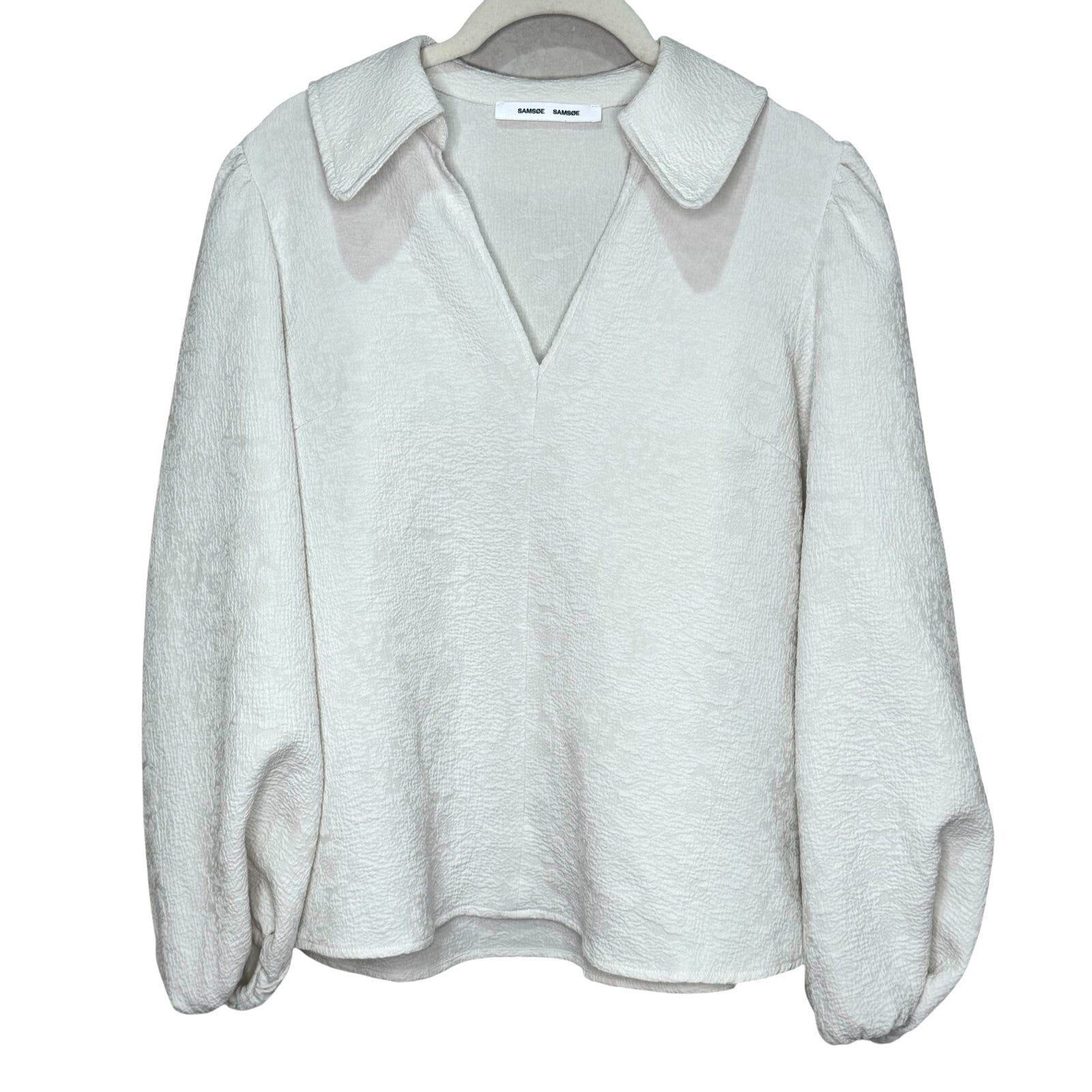 Samsoe Samsoe Margot Blouse Size XS White Puff Sleeve Collared Top