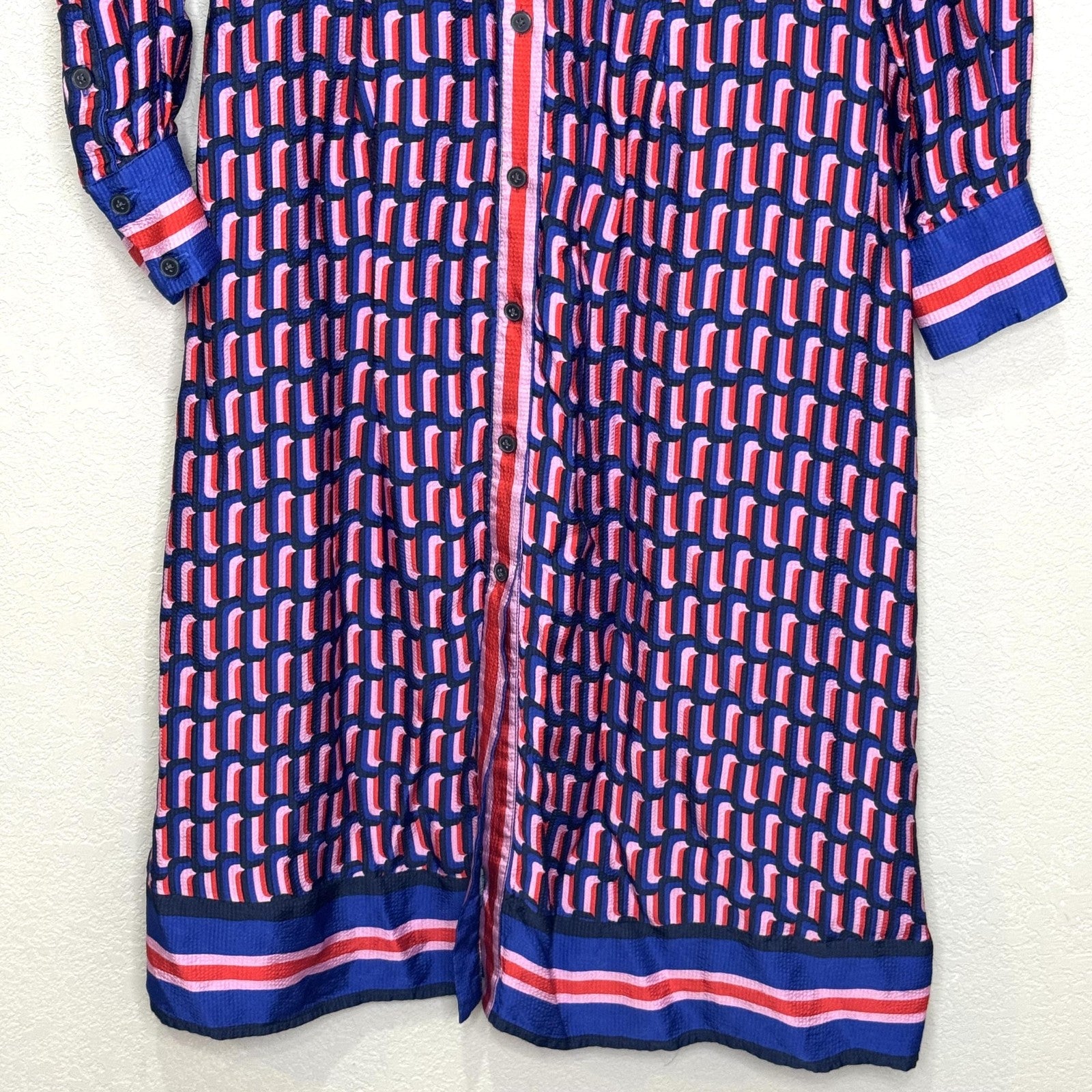 Boden Dress Womens 8 Petite Geometric Print Shirt Midi Belted Viscose