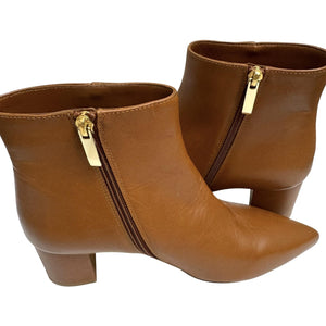 L'Agence Jeanne Boots Womens Size 39 Brown Leather Pointed Toe Block Heel Spain