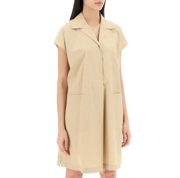 Weekend Max Mara Beige Benny Poplin Cotton Pleated Mini Dress Size 10 $197