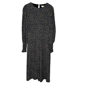 Boden Midi Dress Black Size 8 Smocked Cuff Ditsy Floral Long Sleeve