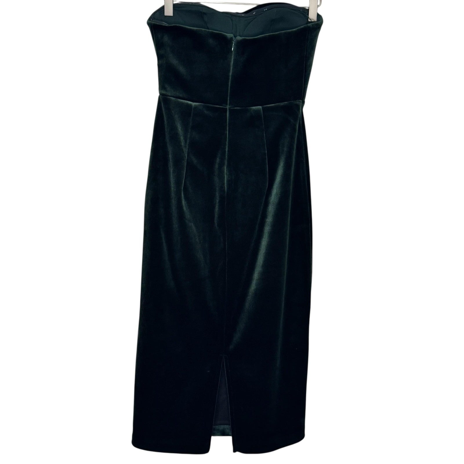 Express Dress Womens XS Green Velvet Strapless Midi Cocktail Formal Slit Party
