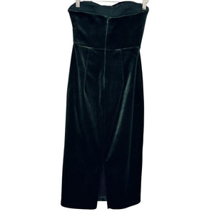 Express Dress Womens XS Green Velvet Strapless Midi Cocktail Formal Slit Party