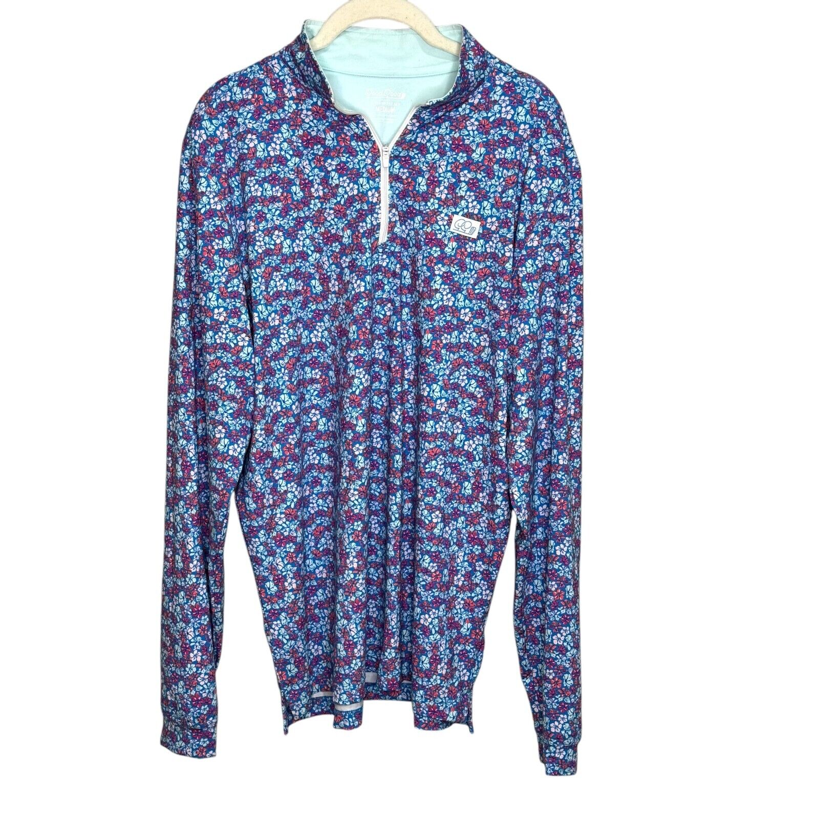 Good Good Golf Quarter Q Zip Pullover Size Medium Blue Floral