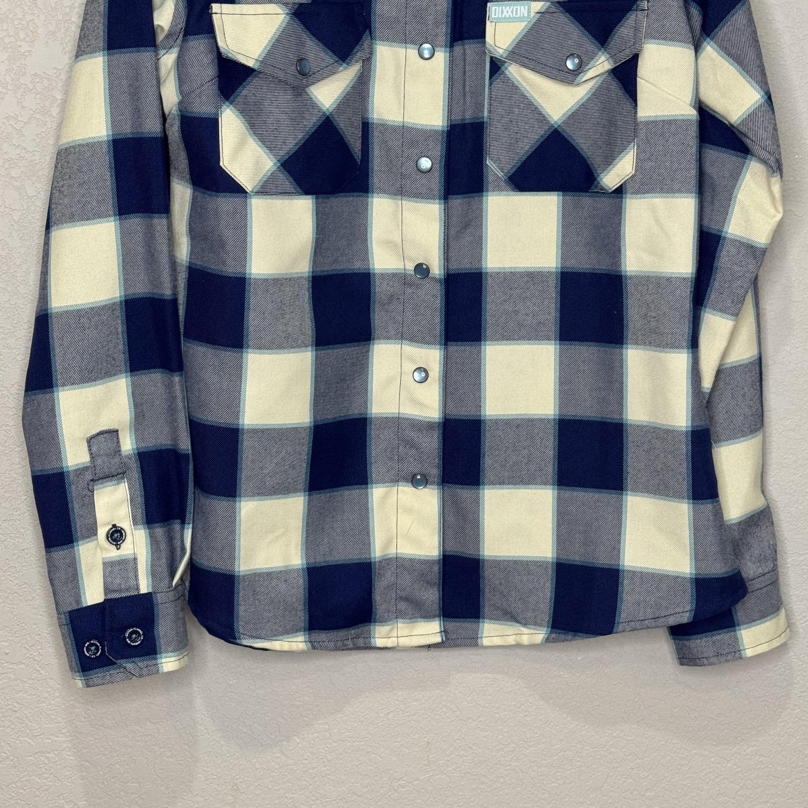 Dixxon Flannel Co Shirt Womens Medium Blue Gray Cream Plaid Bar Harbor Workwear