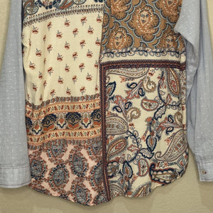 Allison Joy Shirt Womens Small Stripe Paisley Boho Button Up Patchwork Top Blous