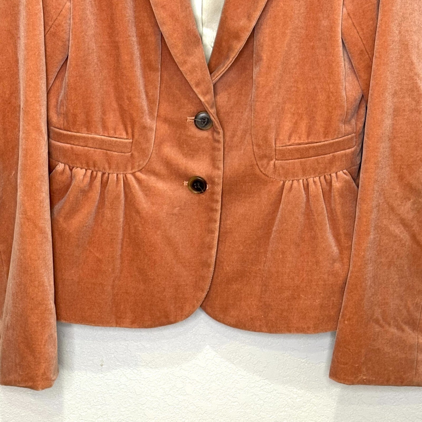 J Crew Velvet Blazer Size 4 Womens Apricot Pink Orange Eden Jacket Button Up