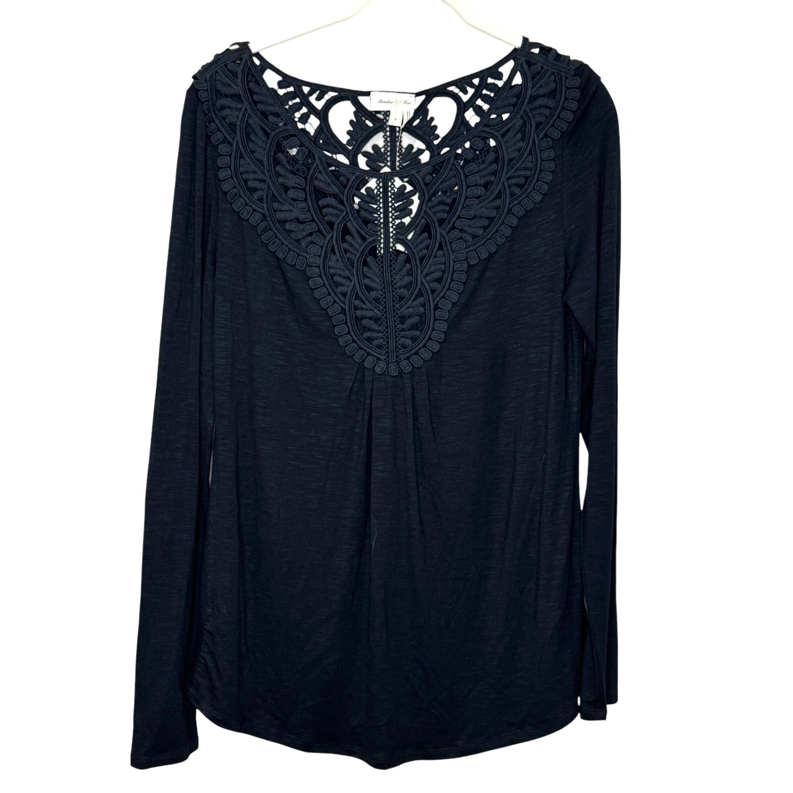 Anthropologie Meadow Rue Bobbin Top Shirt Size Small NEW Black Lace Long Sleeve