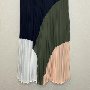 Club Monaco Shoanah Dress 2 Black Olive Pleated Colorblock Midi Shirt Collared