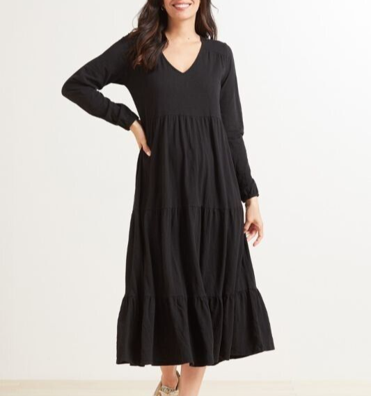 Z Supply Black Bailey Tiered Long Sleeve Dress Size Medium