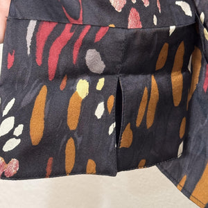 Lafayette 148 New York Blouse Womens 2 Black Abstract Print Silk Wrap Top Shirt