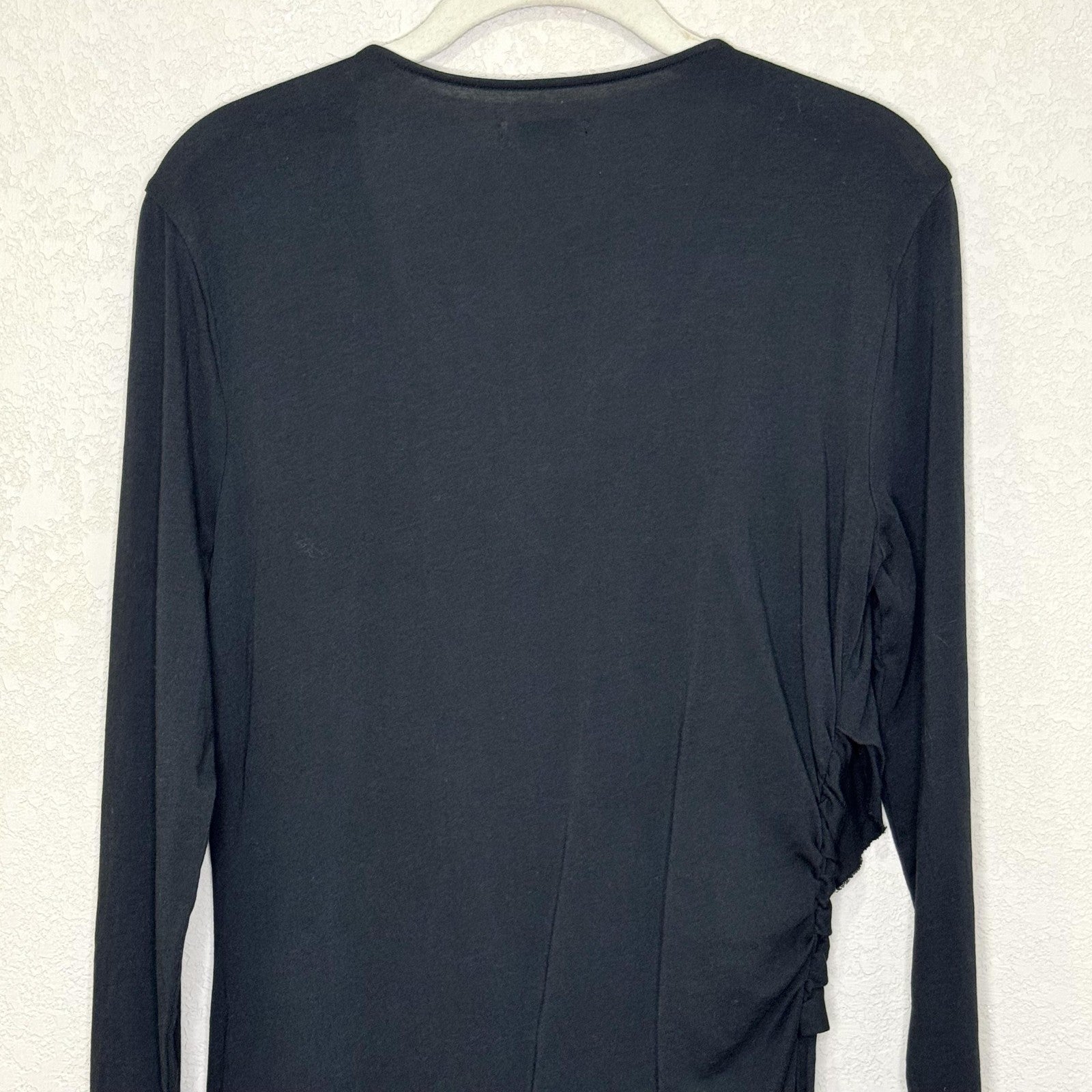 Sundance Dress Medium Charcoal Black Long Sleeve Draped Waist Midi Modal Cotton