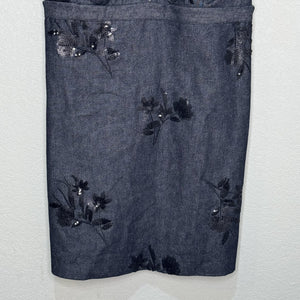 Zara Dress Womens Large Denim Sleeveless Deep V Neck Sequin Floral Mini Party