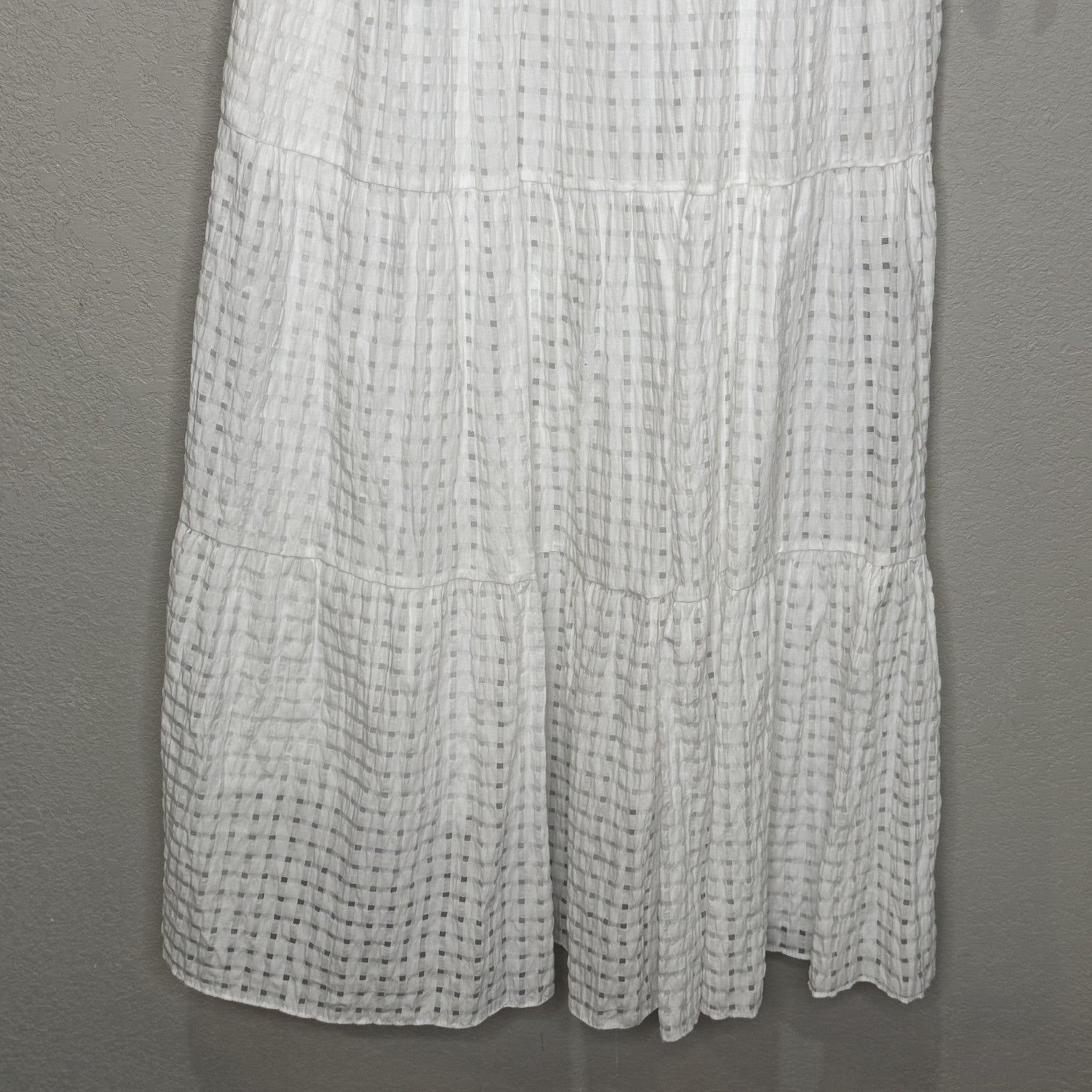 English Factory Dress Womens XS White Textured Midi Tie Sleeve Boho Pockets