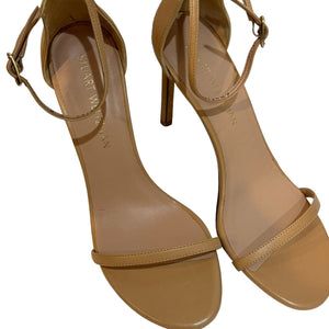 Stuart Weitzman Adobe Beige Nudistrong Strap Sandal Heels Size 8 $475