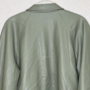 Alexis Jacket Womens Medium Sage Faux Leather Cropped Snap Front Puff Sleeves