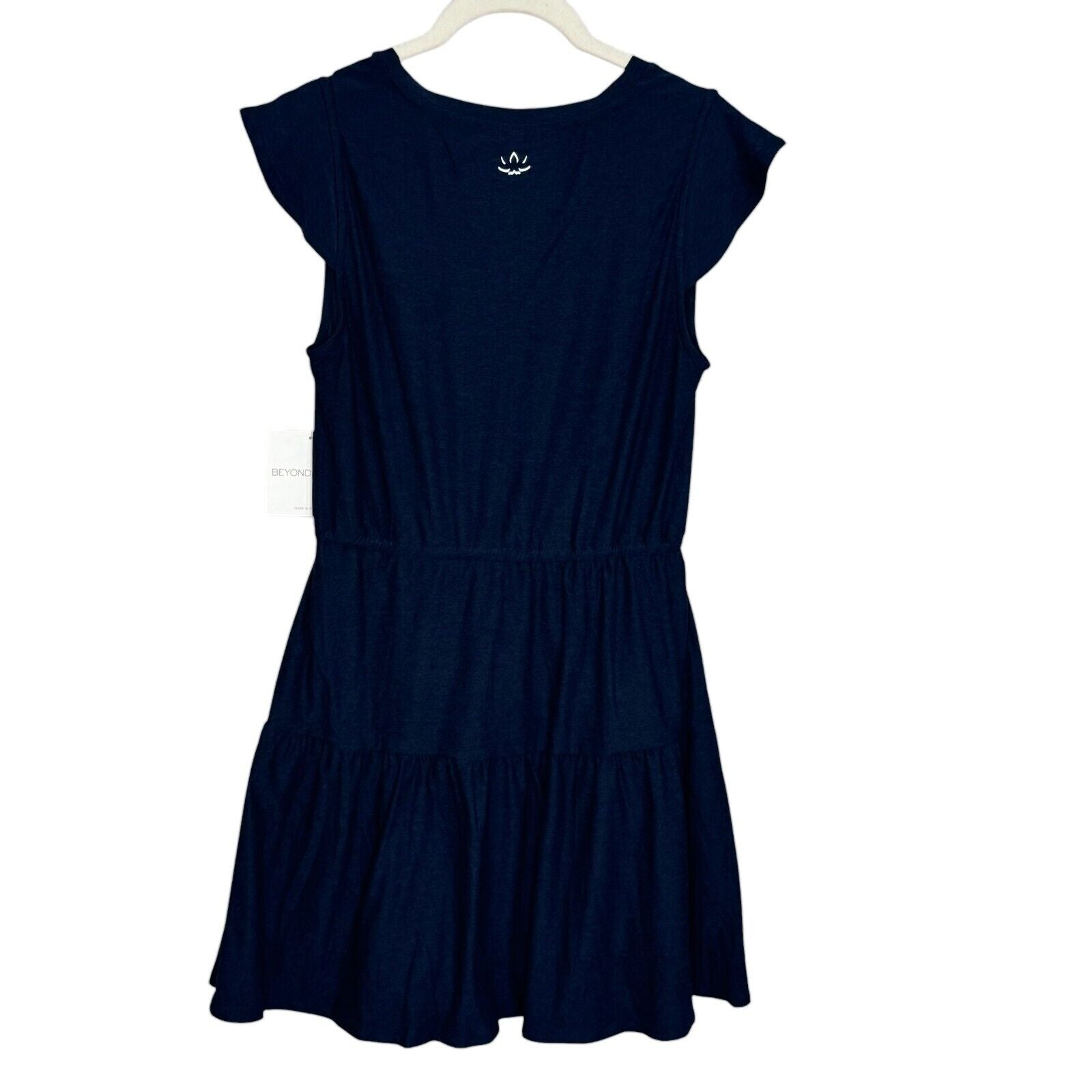 Beyond Yoga NEW Blue Feather Weight Out And About Ruffle Dress Size Small $122