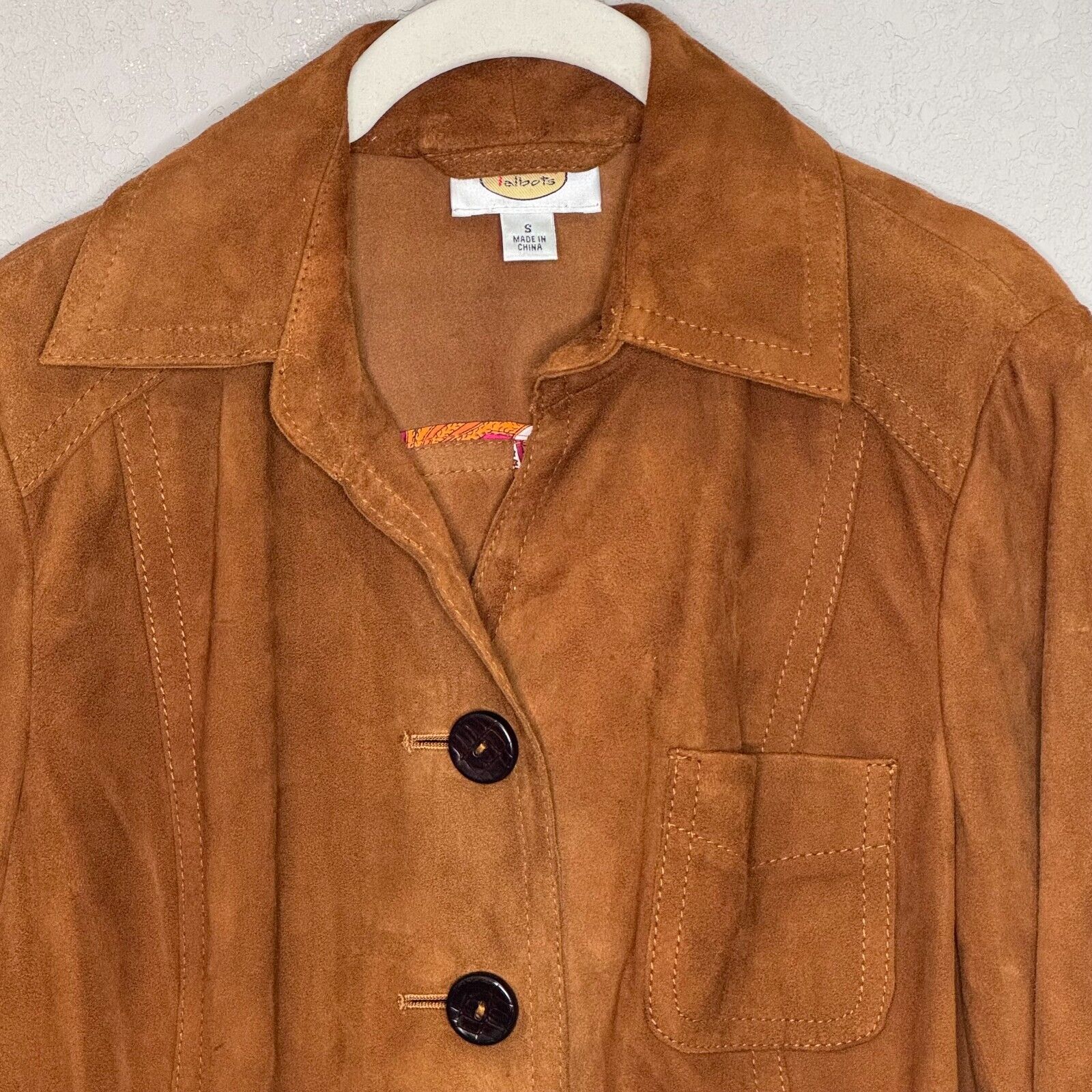 Talbots Caramel Brown 100% Suede Soft Leather Jacket Size Small