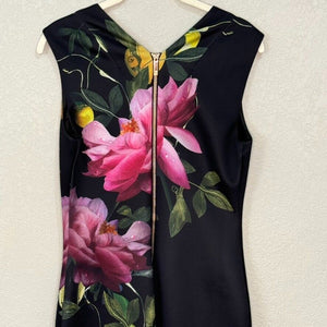 Ted Baker Olivia Sheath Dress Black Pink Citrus Bloom Floral Approx US Size XS