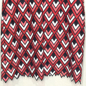 Elie Tahari Shift Dress Womens 14 Red Black White Sleeveless Chevron Scallop Hem