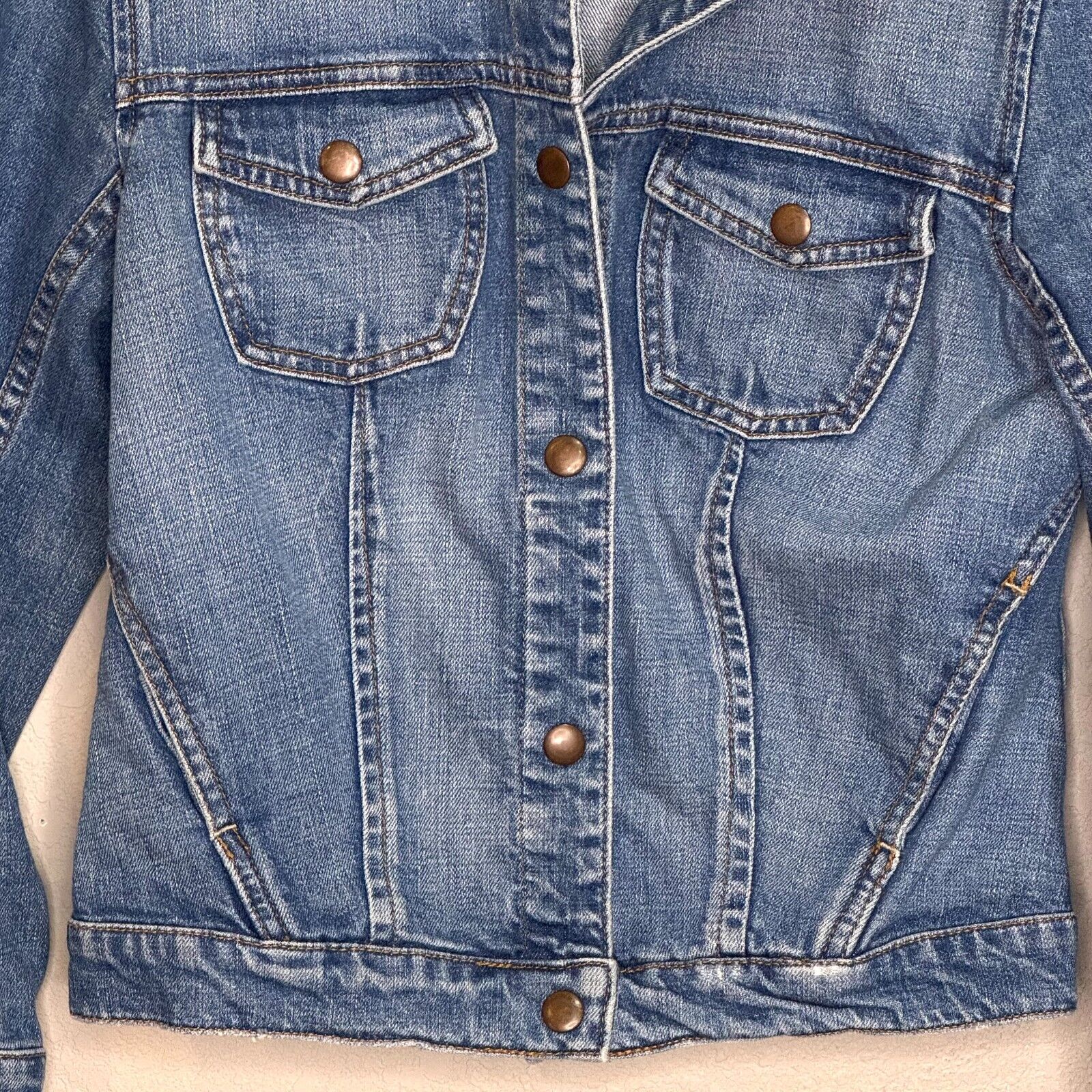 Free People Denim Jean Jacket Size Medium Blue Cropped Long Sleeve