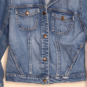 Free People Denim Jean Jacket Size Medium Blue Cropped Long Sleeve